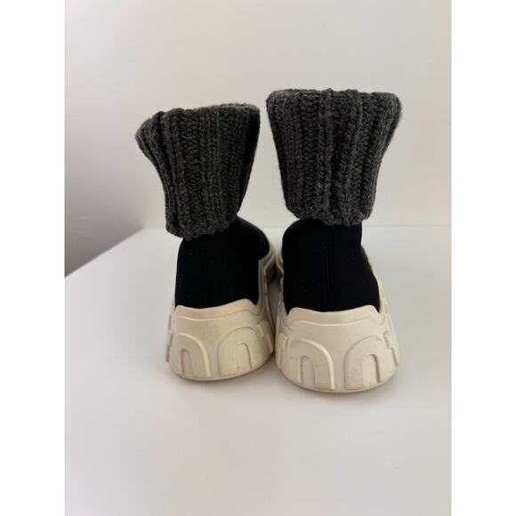 MIU MIU PRADA BLACK / GRAY KNIT 5T285C LETTERING LOGO SOCK HI TOP SNEAKERS 37 - Picture 6 of 12